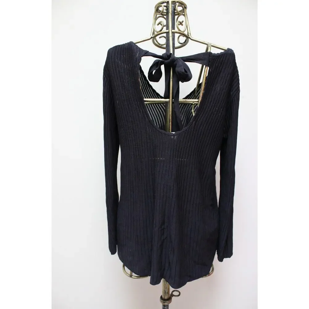 NWT Sezane Ernestine Black Ribbed V Neck Pullover Jumper Sweater Size Medium